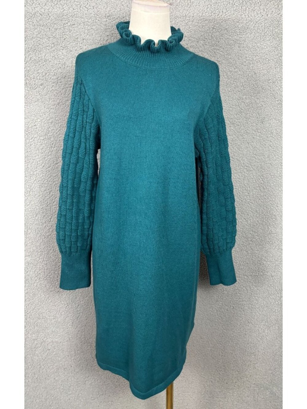 Sovoyontee Women's Long Sleeve Mock Neck Knit Sweater Dress Teal  Large NWOT's.